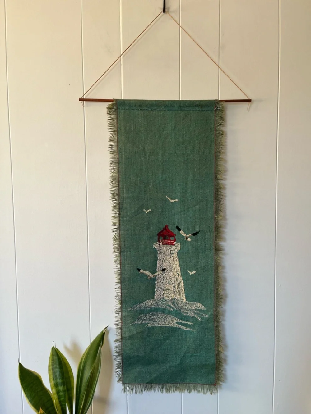 Vintage Handmade Lighthouse Punch Needle Rug Hooked Wall Hanging Art Scroll Vtg - Picture 4 of 10
